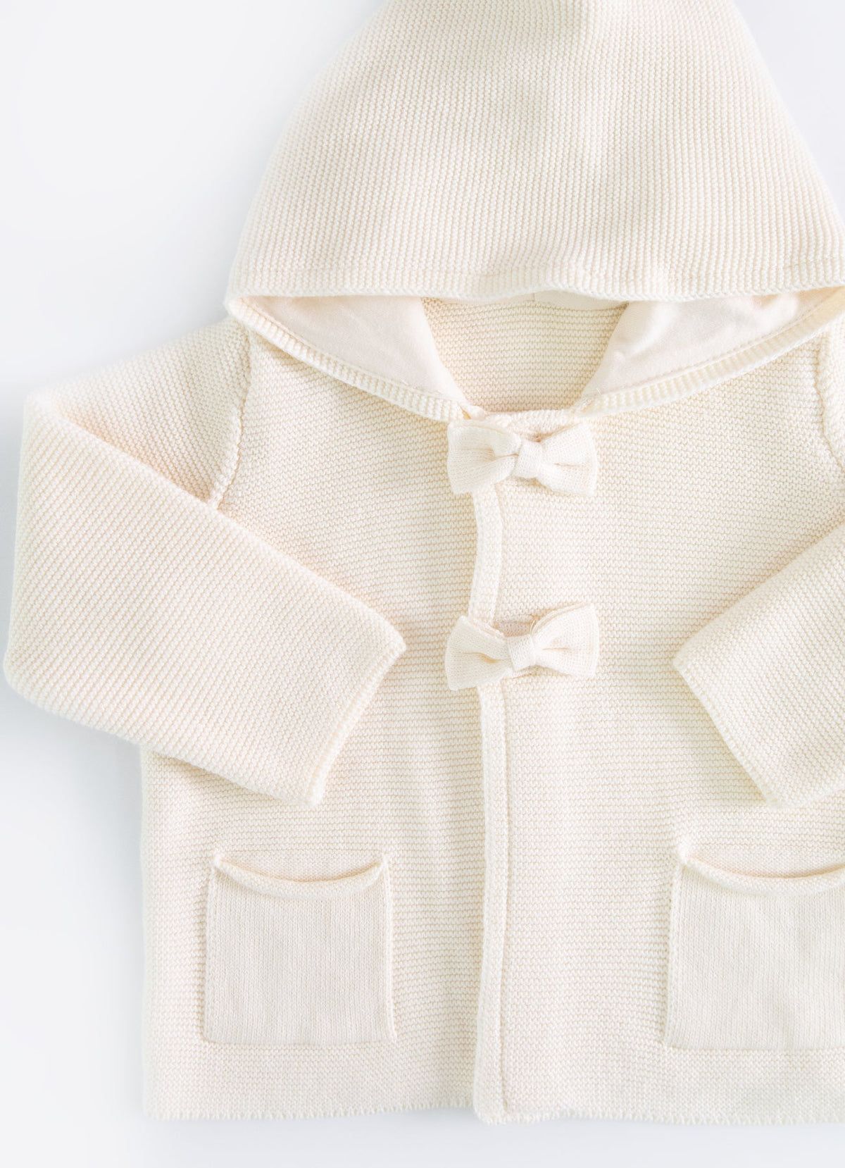 オーガニック リボン付きニットフードジャケット- knitted Girl Jacket with ribbons