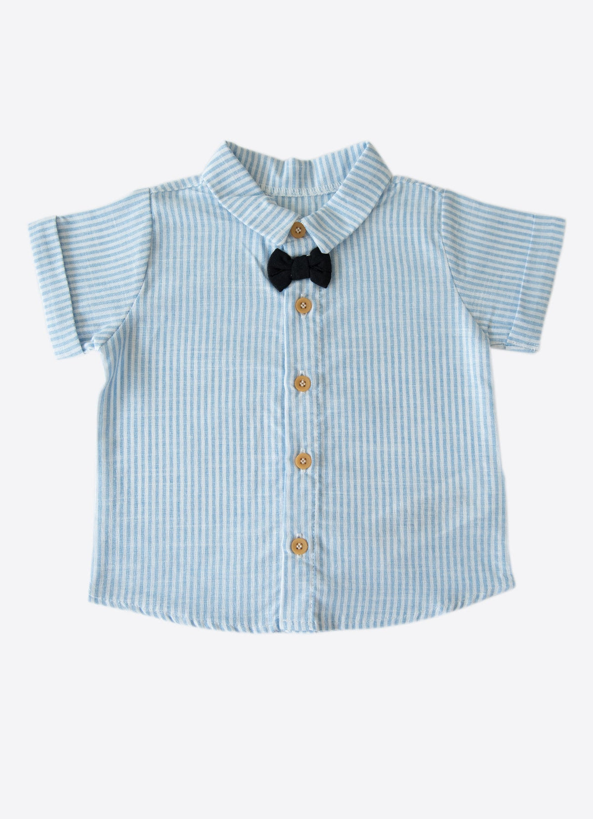 オーガニック　ストライプシャツ（ブルー）－PAKU SHIRT