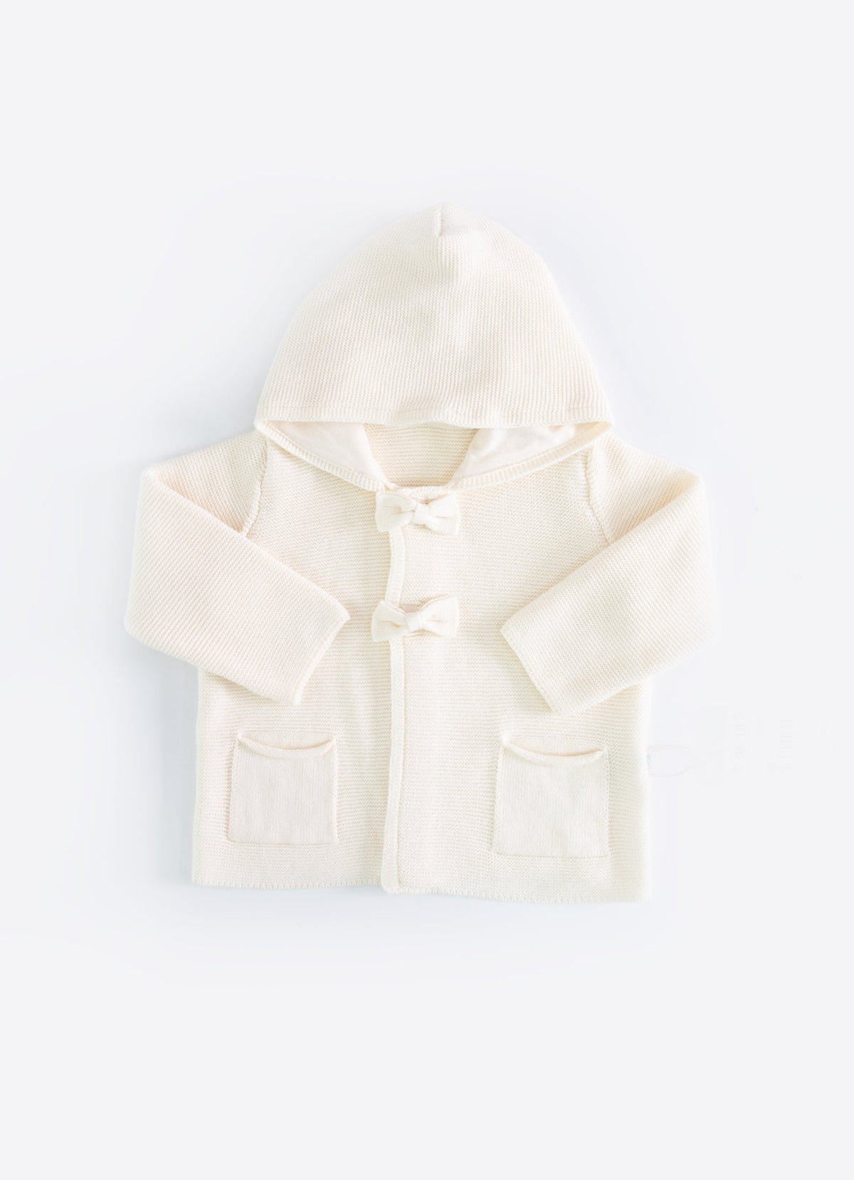 オーガニック　リボン付きニットフードジャケット－ knitted Girl Jacket with ribbons