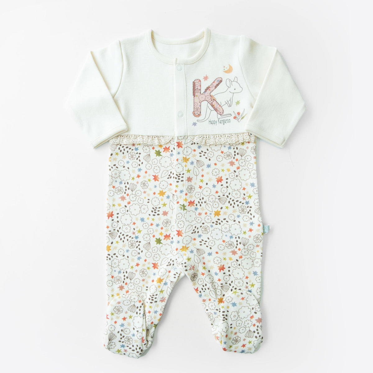 長袖カバーオール カンガルー-ORGANIC HAPPY KANGAROO FOOTED ROMPER