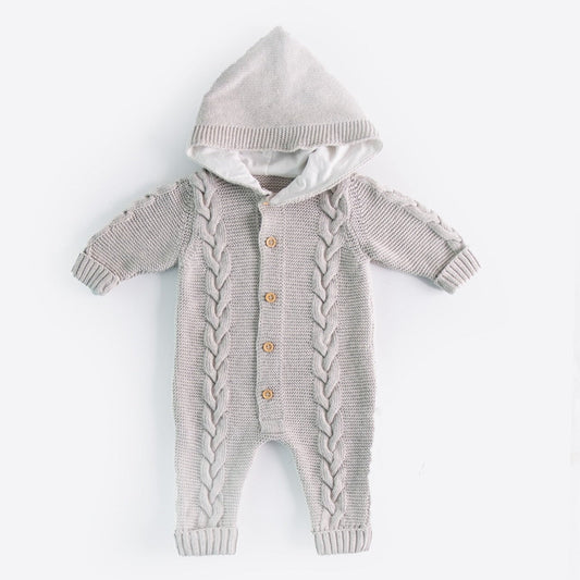 オーガニック　フード付きニットカバーオール－knitted romper with hoodie