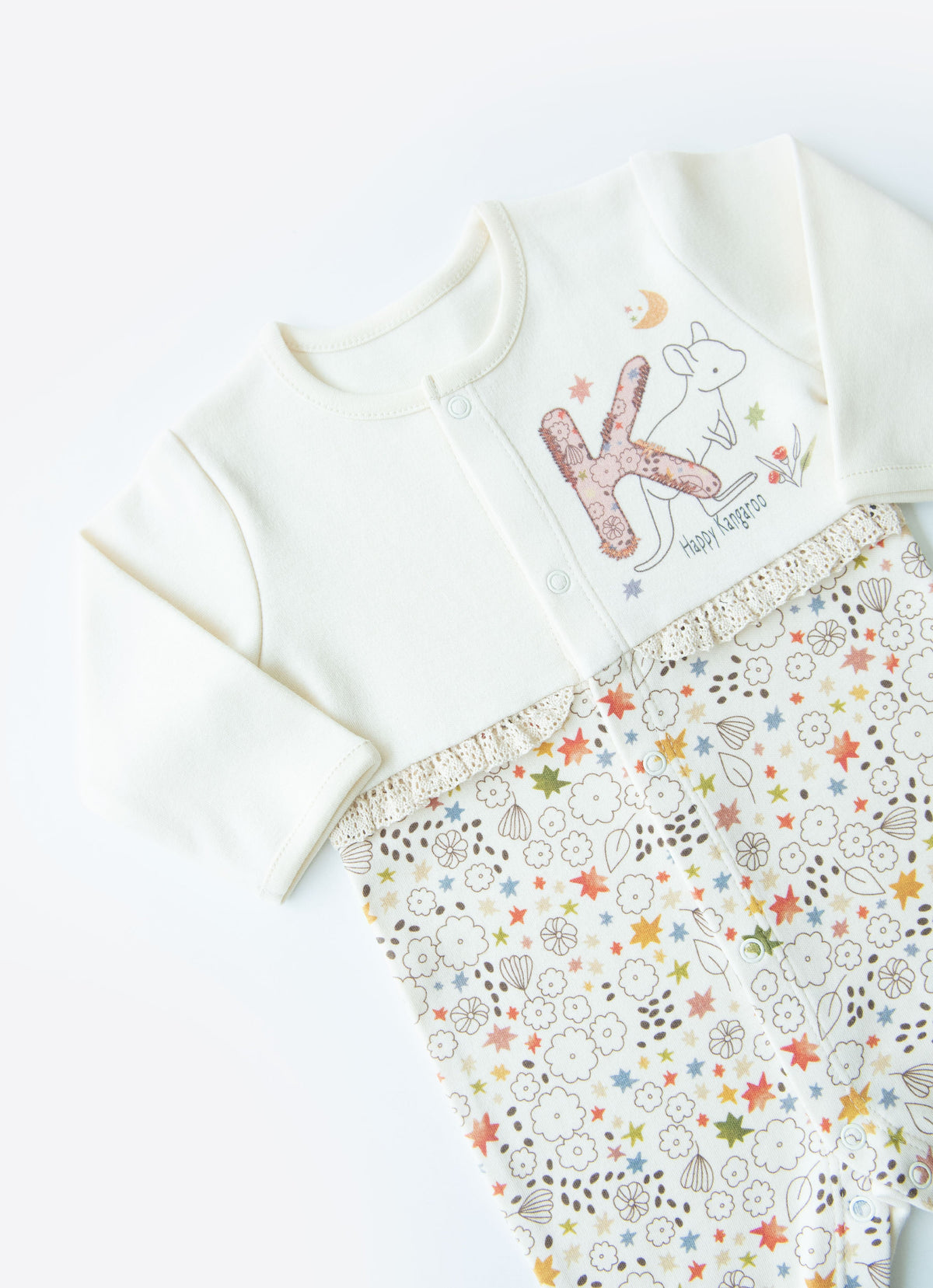 長袖カバーオール カンガルー-ORGANIC HAPPY KANGAROO FOOTED ROMPER