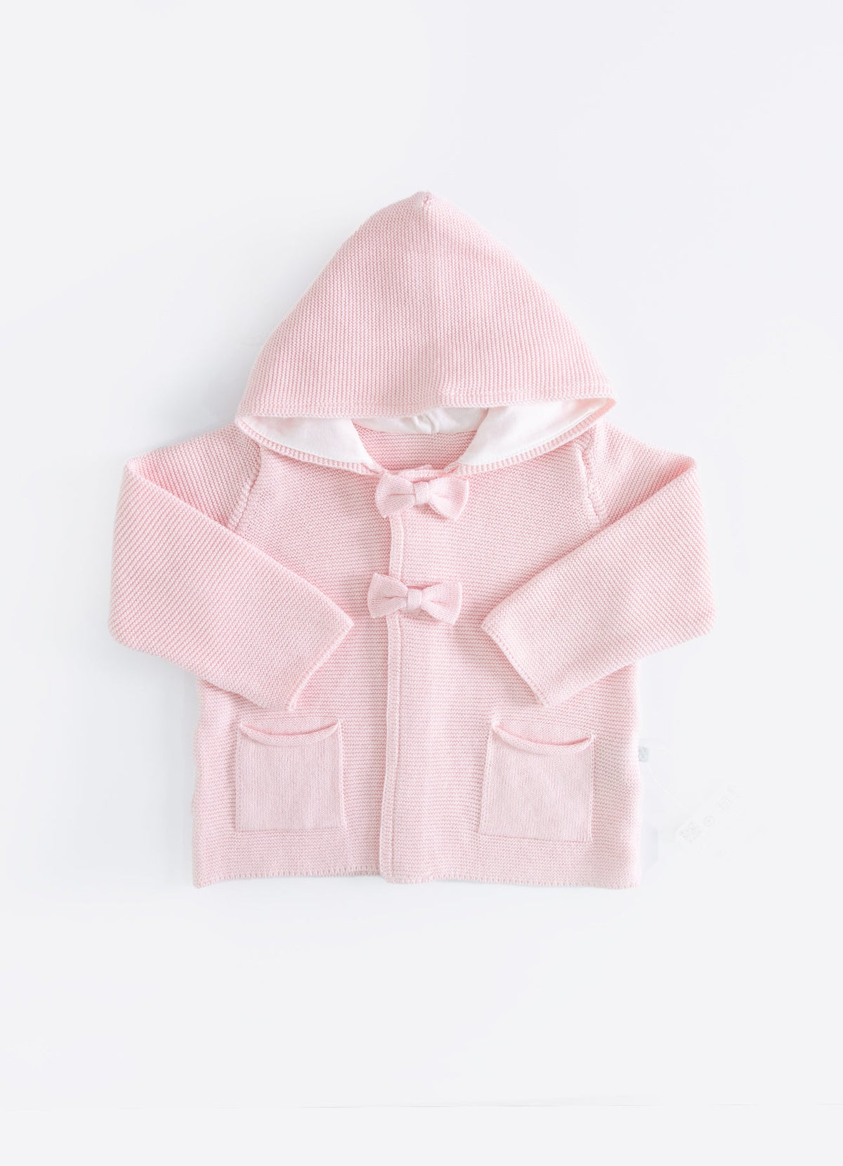 オーガニック　リボン付きニットフードジャケット－ knitted Girl Jacket with ribbons