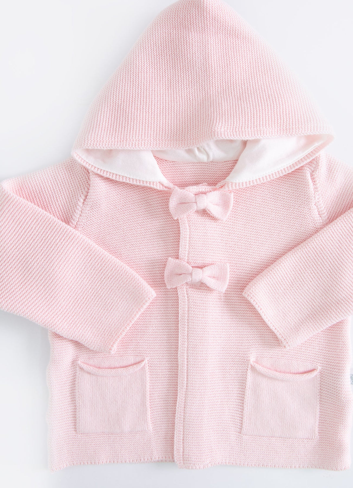 オーガニック　リボン付きニットフードジャケット－ knitted Girl Jacket with ribbons