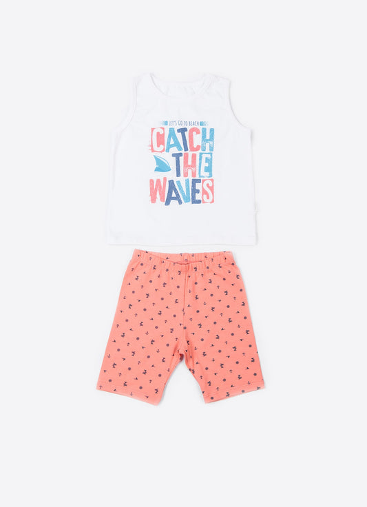 ノースリーブトップス＆ショート丈パンツ/２点セット catch the waves